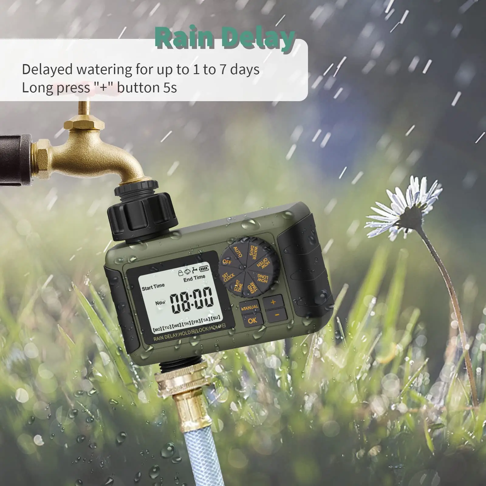 

Diivoo Automatic Irrigation Sprinkler Water Timer, Outdoor Garden Hose Smart Sprinkler Timer with Rain Delay and Manual Watering