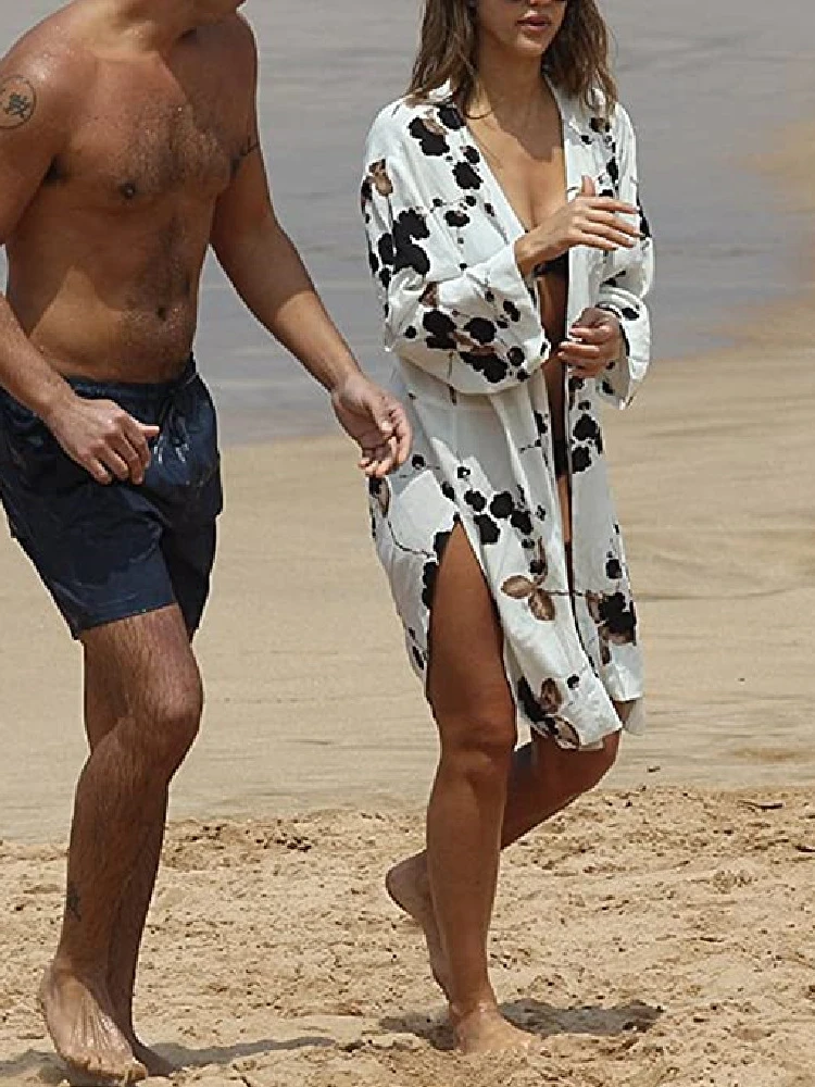 EDOLYNSA Beach Cover up Print Swimwear Ladies Walk on The Beach Cape Robe de Plage Tunic Women Beachwear Saida de Praia #Q22