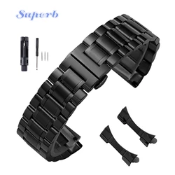 Elegant Curved End Stainless Steel Universal Strap with Butterfly Clasp - 22mm (Black)