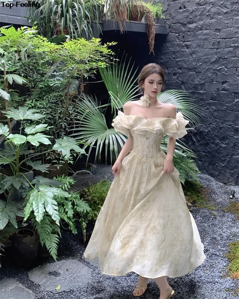 Summer New Floral Midi Dresses for Women Elegant Casual Birthday Party Dress Vintage Chic A-Line Prom Robe Wedding Vestido Mujer