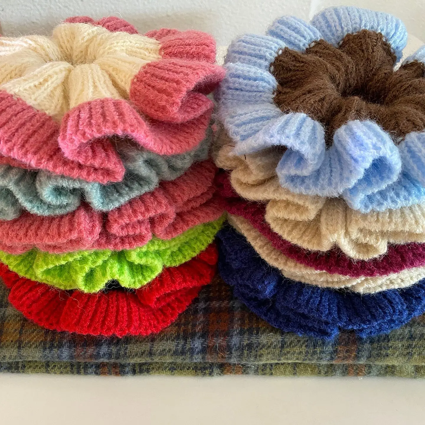 1PC Große Gestrickte Haar Scrunchie Frauen Farbe-block Breite Rand Band Mode Haar Krawatte Elastische Pferdeschwanz Zubehör Elegante headwear – Detail 4