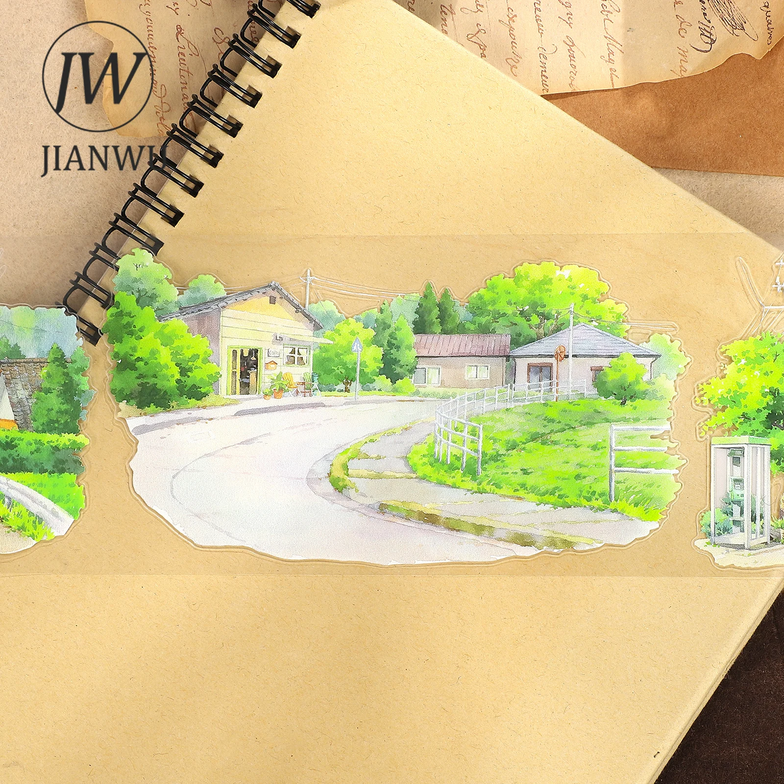 JIANWU 80mm * 5m 빈티지 여름 마을 거리 나무 풍경 재료 콜라주 스크랩북 PET 테이프 크리 에이 티브 DIY 저널 문구