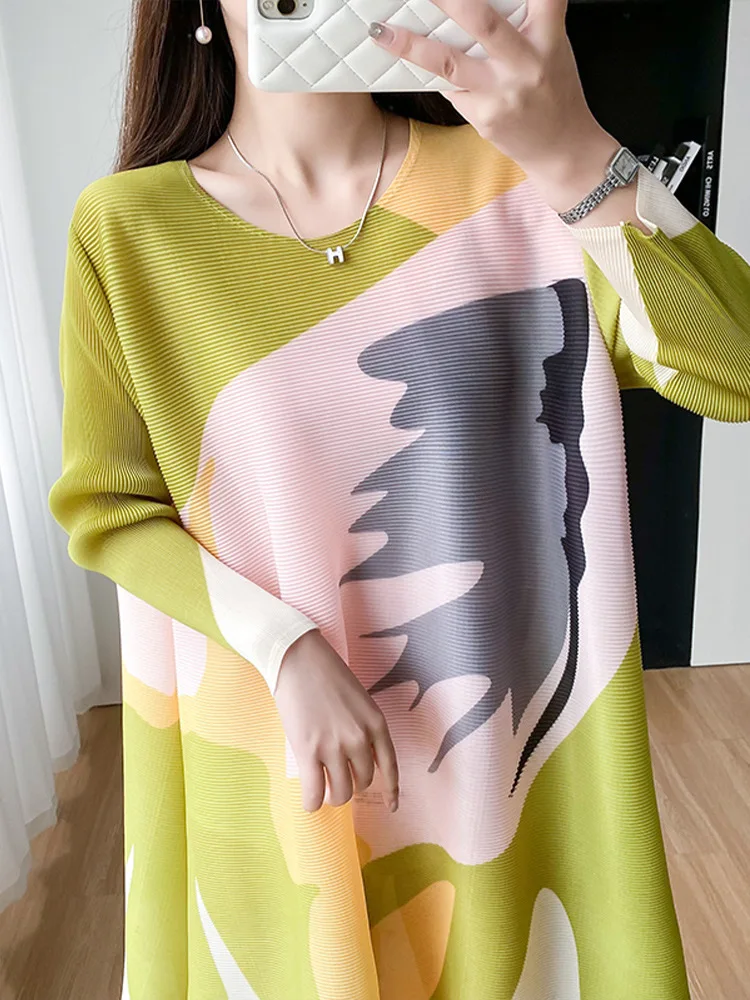 

Loose Large Size Casual A- Line Dress Women's 2023 Summer New Pleated Round Neck Printed Elegant Dress