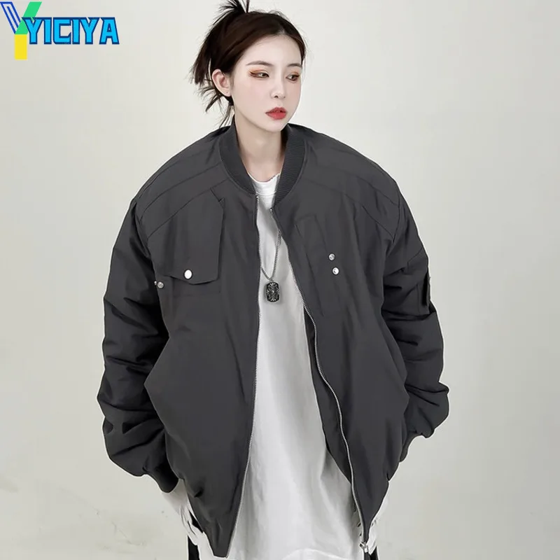 

YICIYA jacket bomber women varsity Jackets unisex multiple pockets new outerwear American Oversize Baseball Jacket coats vintage