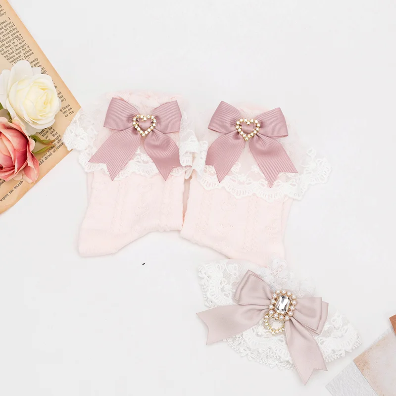 Japanese Style Ruffles Cotton Sock Mine Series Mass-Produced JK Lovely Heart-Shaped Sweet Bow Socks Lolita White Socks for Girl
