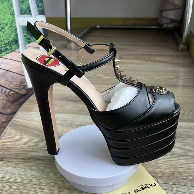 Brand Sexy Rivet 16cm High Heel Sandals Platform Party Wedding Ball T-stage Women Shoes High Quality Large 43summer Female Shoes