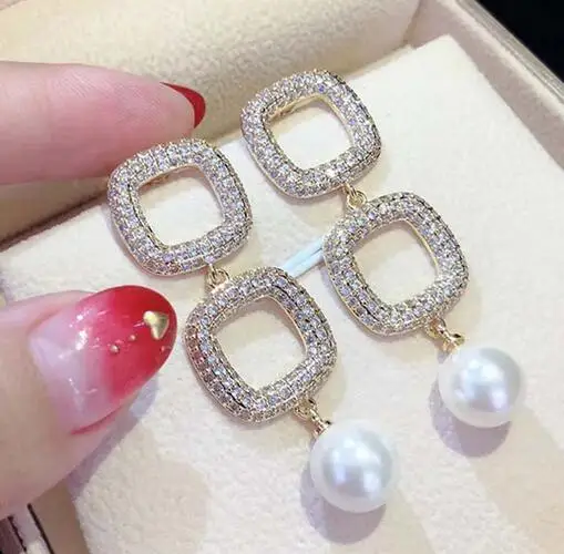 

new White South Sea Pearl zircon crystal 925 silver earring