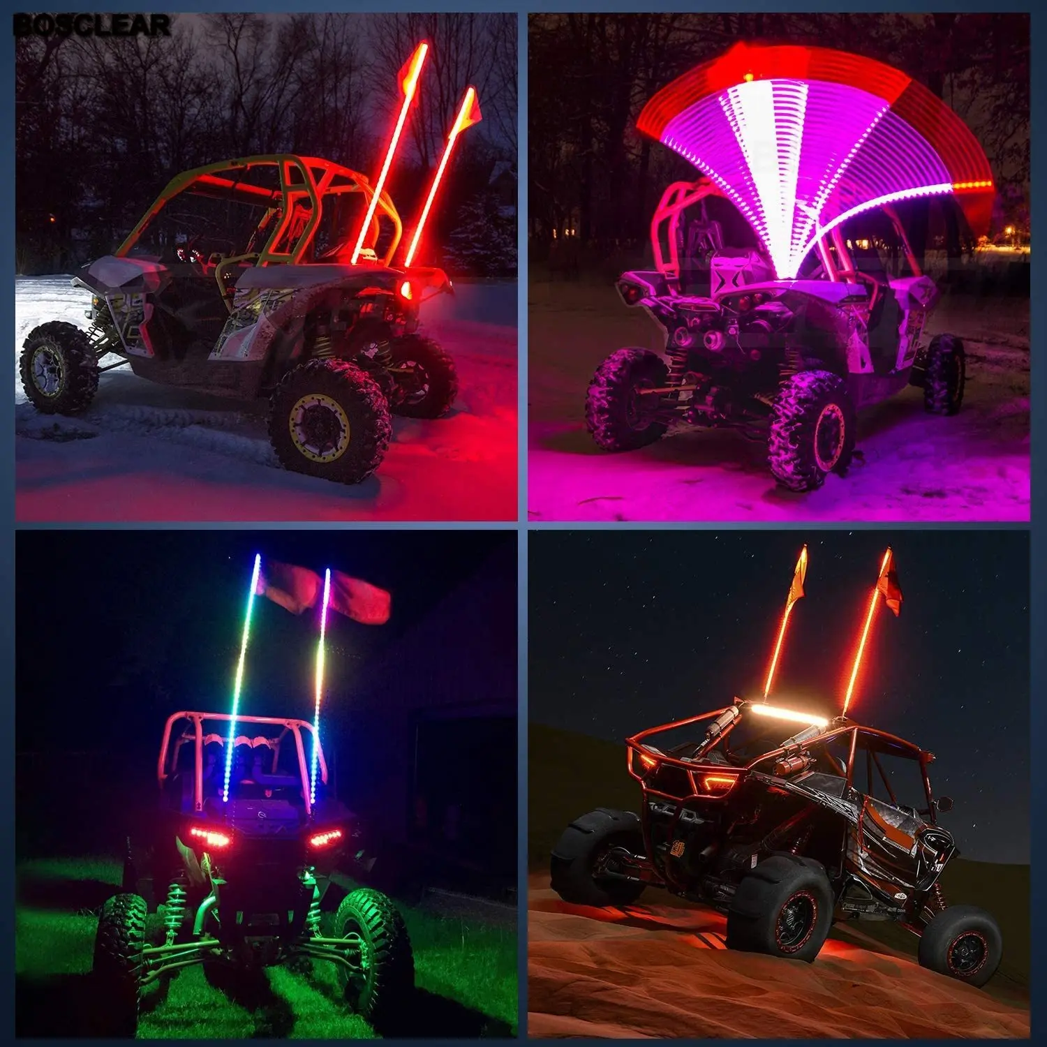 Atv Lighted Flag LED Whip Lights Flag Pole Light Safety