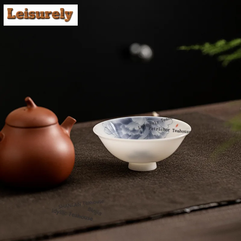 55ml Jade Porcelain Blue And White Douli Teacup Luxury Tea Bowl Set Of Cups Tea-tasting Personal Cup Jianzhan Master Cups Cafes