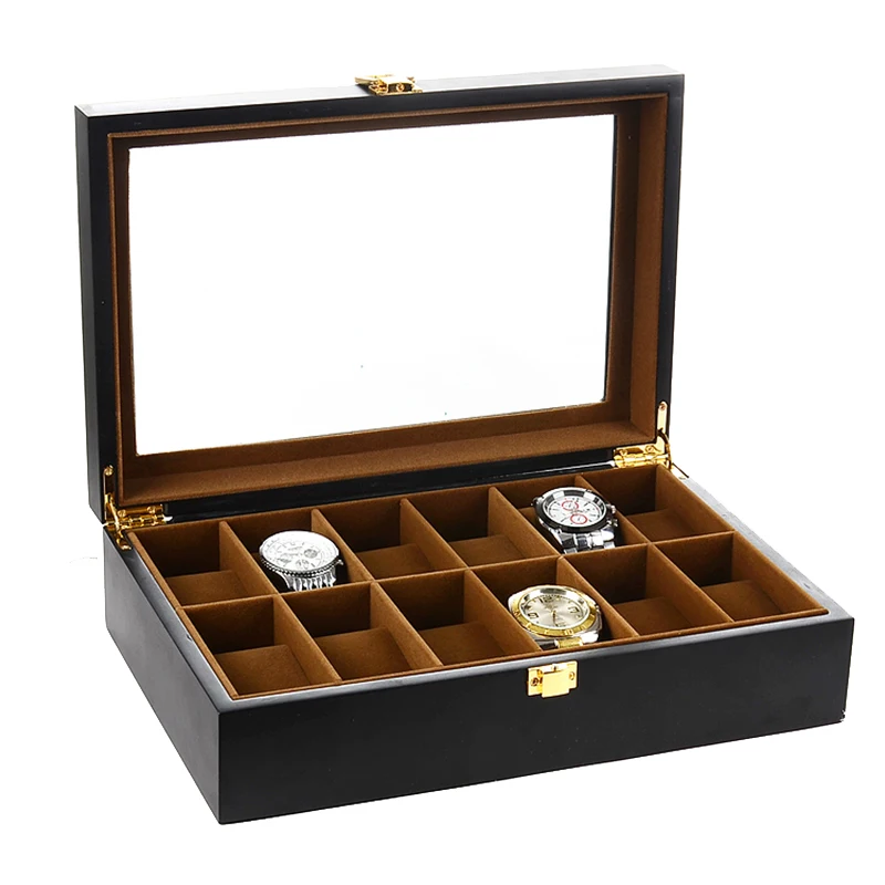 Luxury Wooden 6/10/12 Grids Watch Holder Boxes For Men and Women Glass Top Jewelry Organizer Stroge Cases Clock Gifts Boxes watch storage box