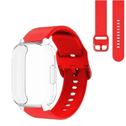 Silicone Strap & Full Cover Soft TPU Protective Case for Watch 5 Active (Red - Clear)