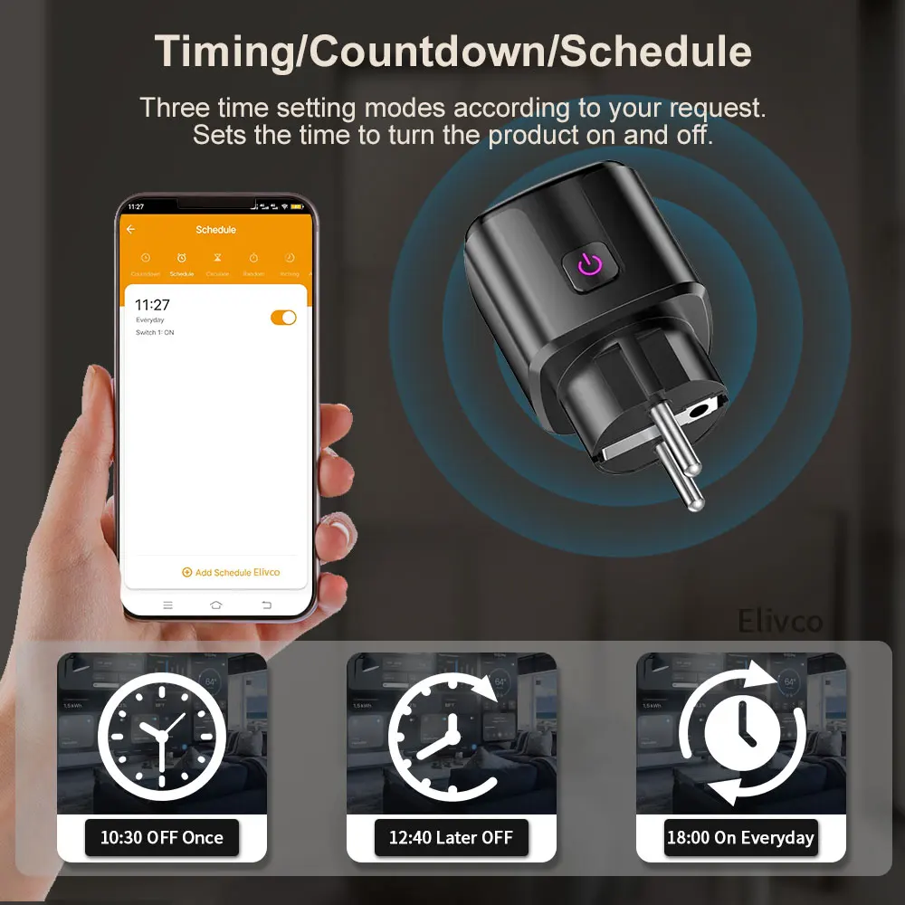 Tuya WiFi Smart Plug Socket With Timing/Countdown/Power Monitoring Function, Sup