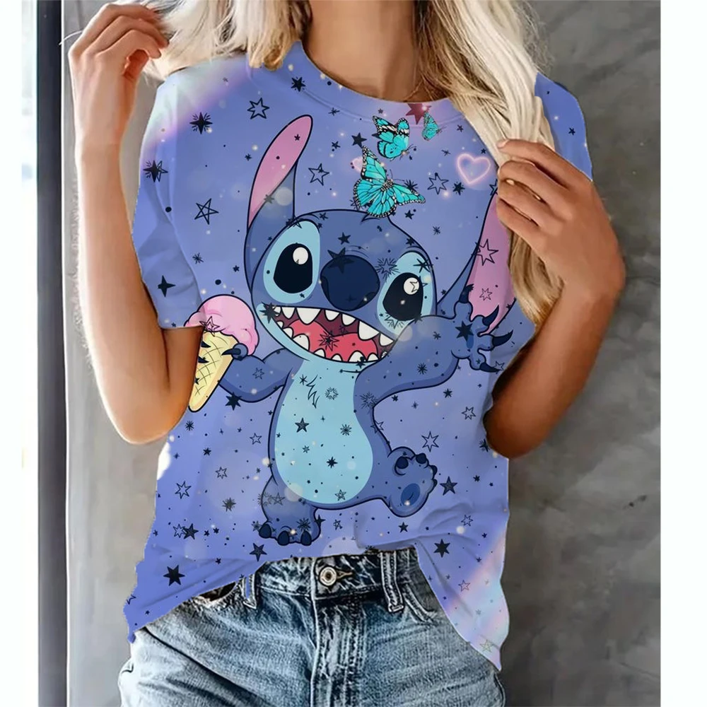 thumbnail image 1 of Camiseta de dibujos animados divertidos de Disney Stitch Camiseta de mujer con estampado de Lilo Stitch Camiseta estilo hip hop Ropa de mujer, 1 of 5