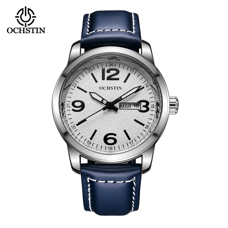OCHSTIN Mens Pilot Watch Analog Quartz Date Day Navy Blue Leather NATO Nylon Strap Military Sports Male Clock Gift for Boyfriend
