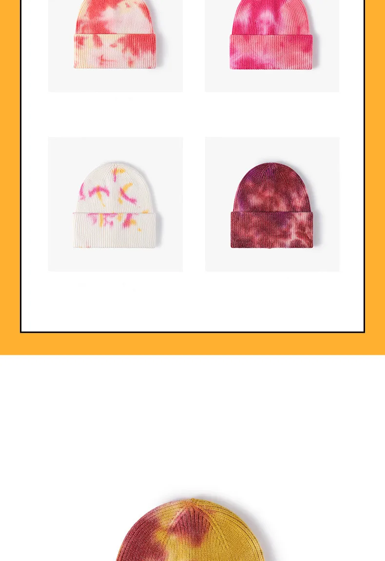 Hohe Qualität Mode Frauen Männer Herbst Winter Warme Beanie Hut Tie Dye Dame Männlich Gestrickte Wolle Mützen Hut Kappe Für Frauen Männer – Detail 5