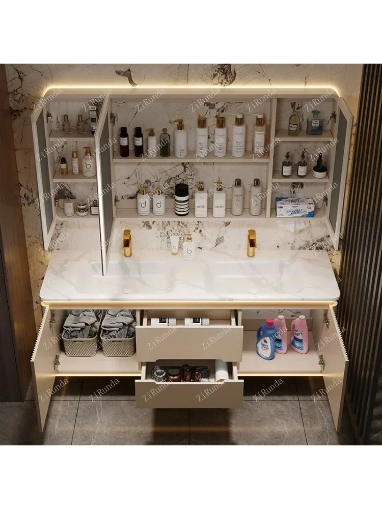 Fashion Simple Bathroom Cabinets Ceramic Integrated Basin Smart Mirror Cabinets Fog Removal Xyloid Furniture Mueble Lavabo FYBC