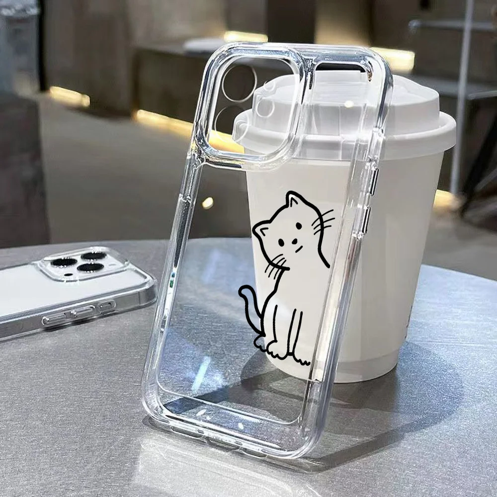 

Phone Case For iPhone 11 Cases iPhone 15 13 Pro Max 14 11 12 XR 7 8 Plus X Xs SE SE3 15promax TPU Silicon Clear Cat Cover Fundas