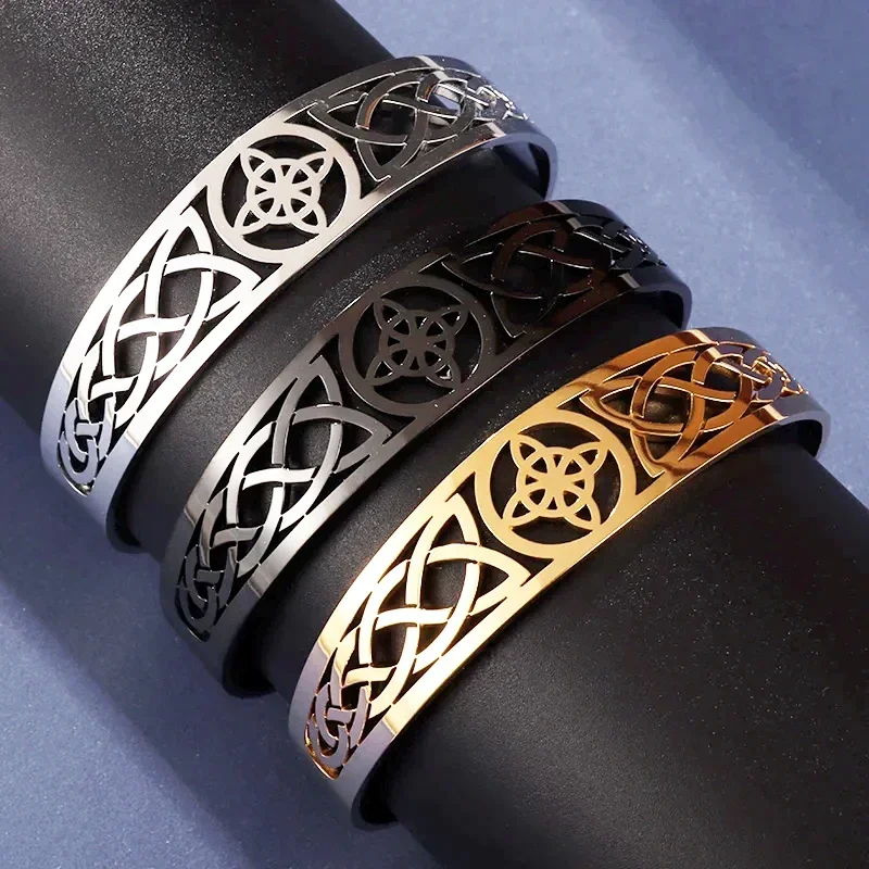 Stainless steel bracelet stainless steel charm witch knot bracelet adjustable open bracelet Celtic witchcraft amulet jewelry for men women birthday gift