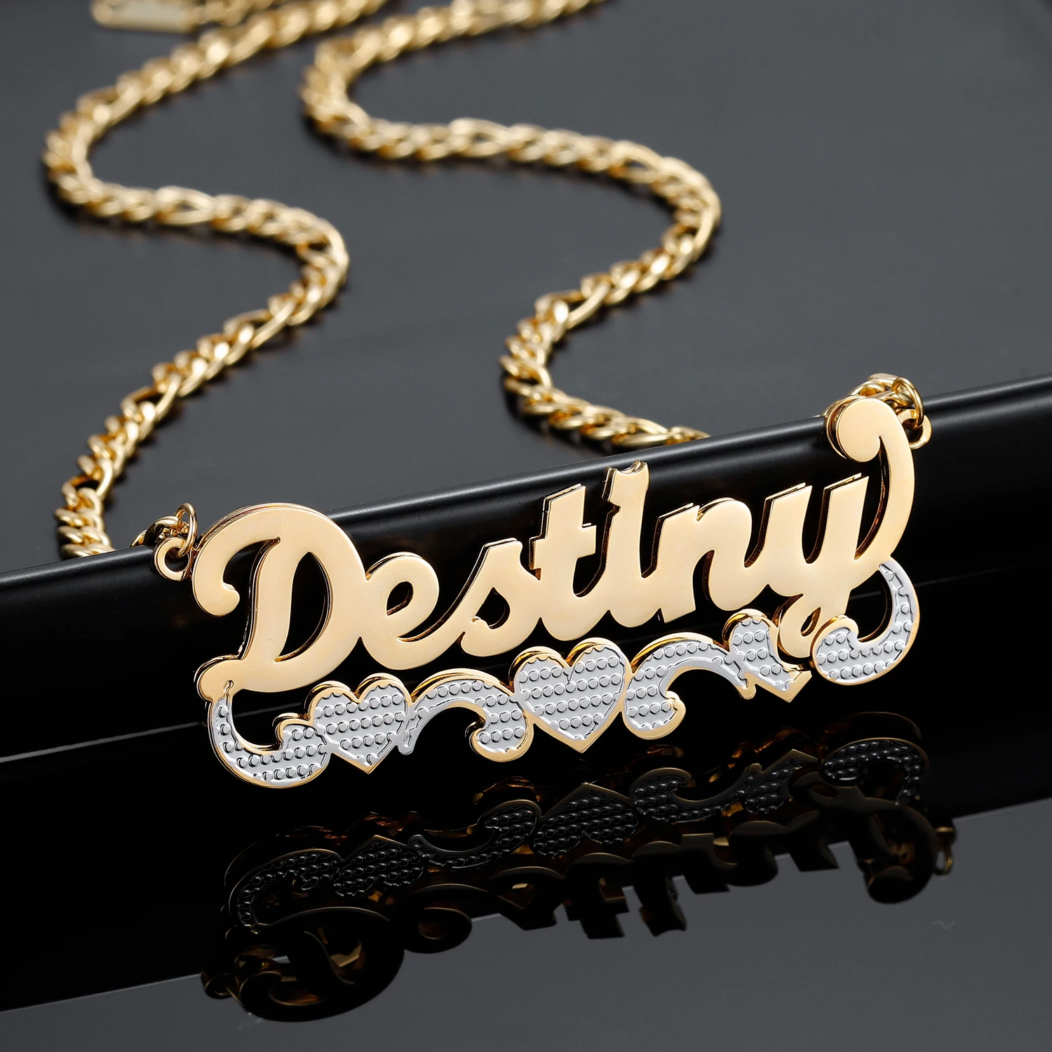 Custom Necklace Name Double Layered Two Tone Personalized 14K Gold Stainless Steel Pendant Nameplate For Women Bridesmaid Gifts