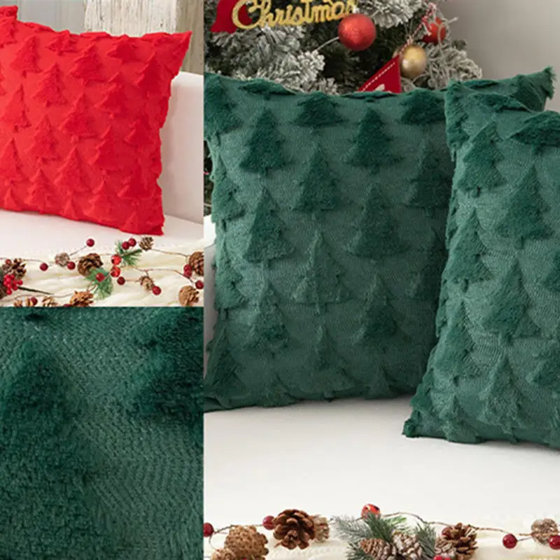 Runtow 45 x 45 cm Kissenbezüge mit Weihnachtsbaummuster, 2025, Frohe Weihnachten, Dekoration für Zuhause, Weihnachtsgeschenke, Neujahr, Sofa-Dekoration, Navidad – Detail 6