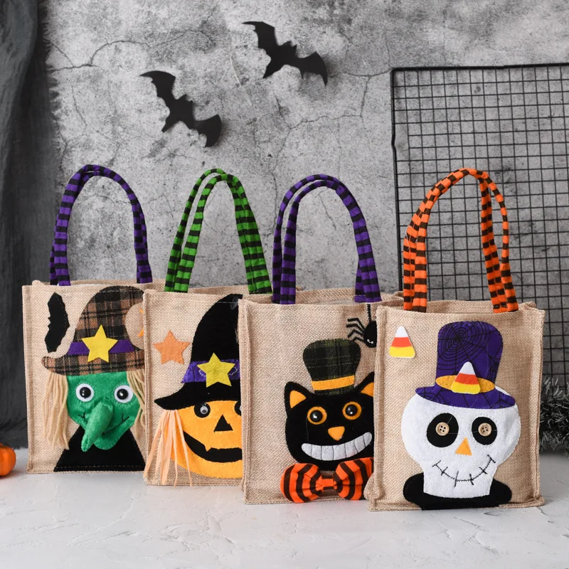 

Dhl100 шт. сумки для покупок Holloween черная кошка Тыква льняная Вертикальная модель конфеты подарочный пакет