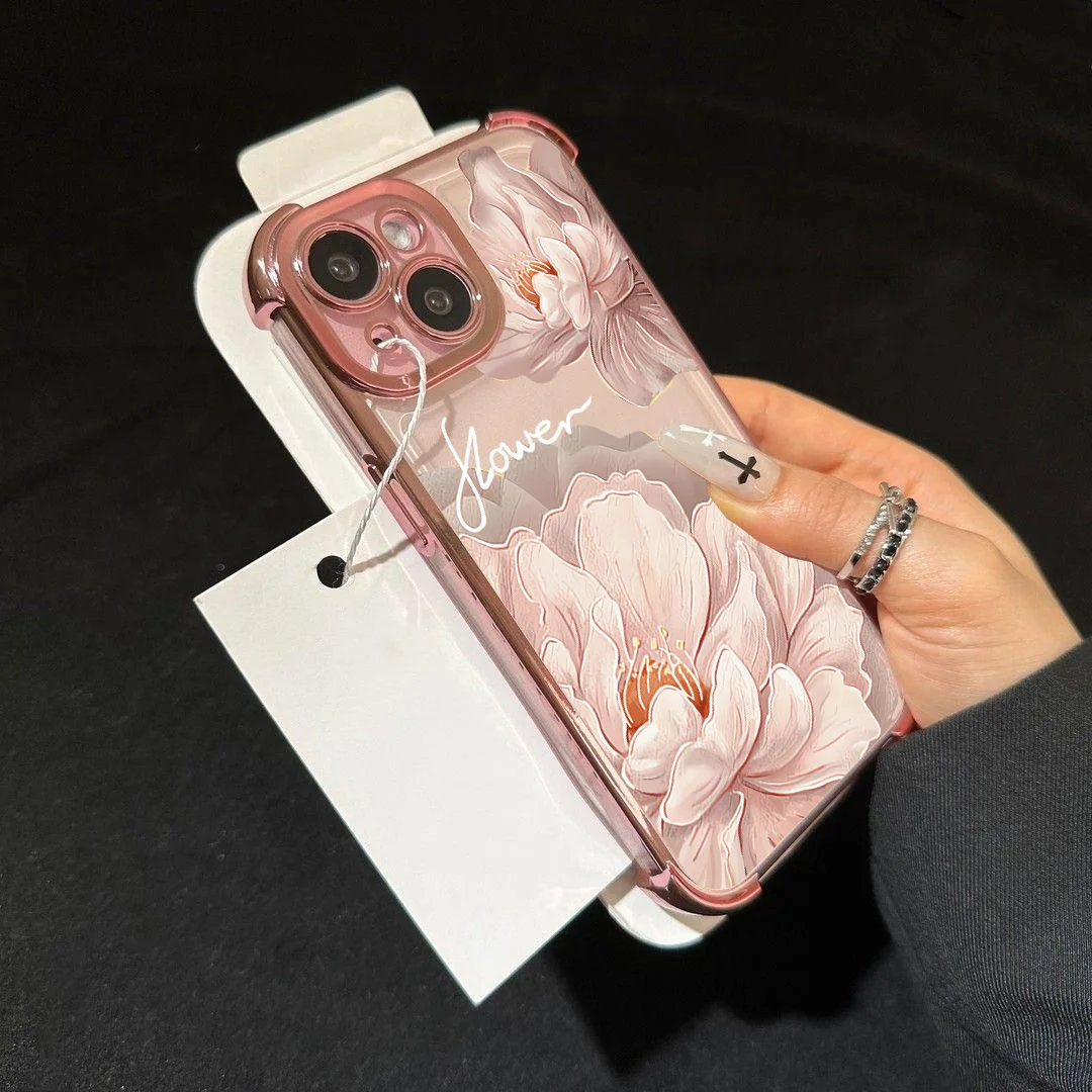 Floral Electroplated Edge TPU Clear Case - Elegant and Durable Phone Protection