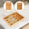 New Kitchen Drawer Cutlery Organizer 5/6 Compartments Bamboo Drawer Box Silverware Tray Durable Kitchen Drawer Organizer Tray 3