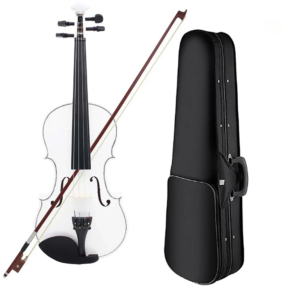 4/4 Violin Suitable for Beginners Student Sets White with Case Bow Strings Shoulder Rest Accessories