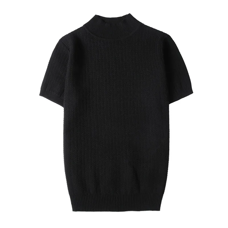 Fall Winter New Short Sleeve Knitted Sweater Men Clothing Half High Neck Slim Fit Sweater T-shirt Casual Stretch Homme Pullover basic sweater jacquard sweater