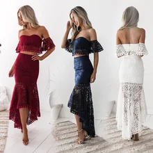 

Elegant Skirt Suit Women 2022 New Dress Lace Skirt Strapless Backless Temperament Pencil Skirt Two Piece Set Women's Skirt Set