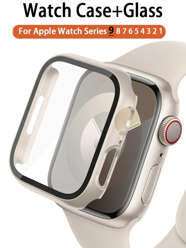 

Glass+Cover For Apple Watch case 9 8 7 6 SE 5 45mm 41mm Accessorie PC bumper Screen Protector iWatch series 44mm 40mm 42mm 38mm