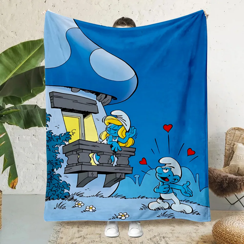 Hot Anime Cartoon Smurfs Printed Blanket Picnic Blankets Warm Blanket Soft and Comfortable Blanket Home Travel Birthday Gift 4