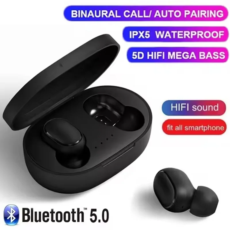 A6S TWS Fones de ouvido sem fio Bluetooth 5.0 com controle de toque e microfone, fone de ouvido esportivo à prova d'água para iPhone Xiaomi