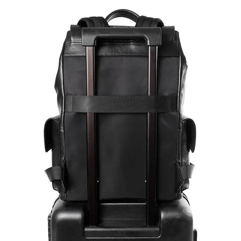 Men Genuine Leather String Backpack Fashion Travel Bag Male Mochila Large Capacity Shoolbag For Boy Men Laptop Backpack Book Bag