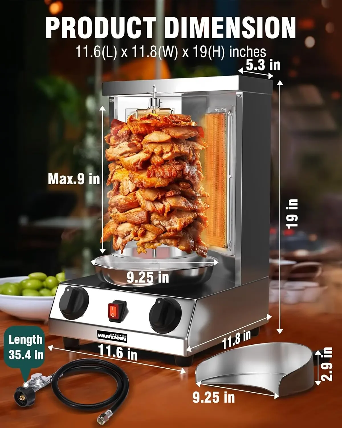 Shawarma Grill Machine, Gas Vertical Rotisserie with 2 Burners for Home, Countertop Rotating Doner Kebab Oven Broiler Gyro Maker 6