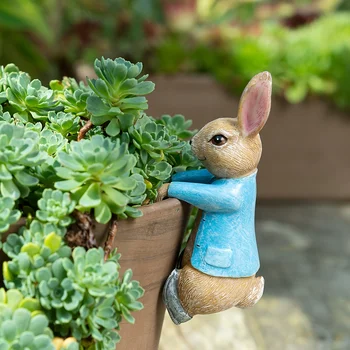 Sculpture en résine de lapin, décoration de jardin, statue d'animal d'extérieur pour jardin, pelouse et terrasse, aucune batterie requise, ornements de décoration de jardin intérieur, extérieur, 1 pièce 1