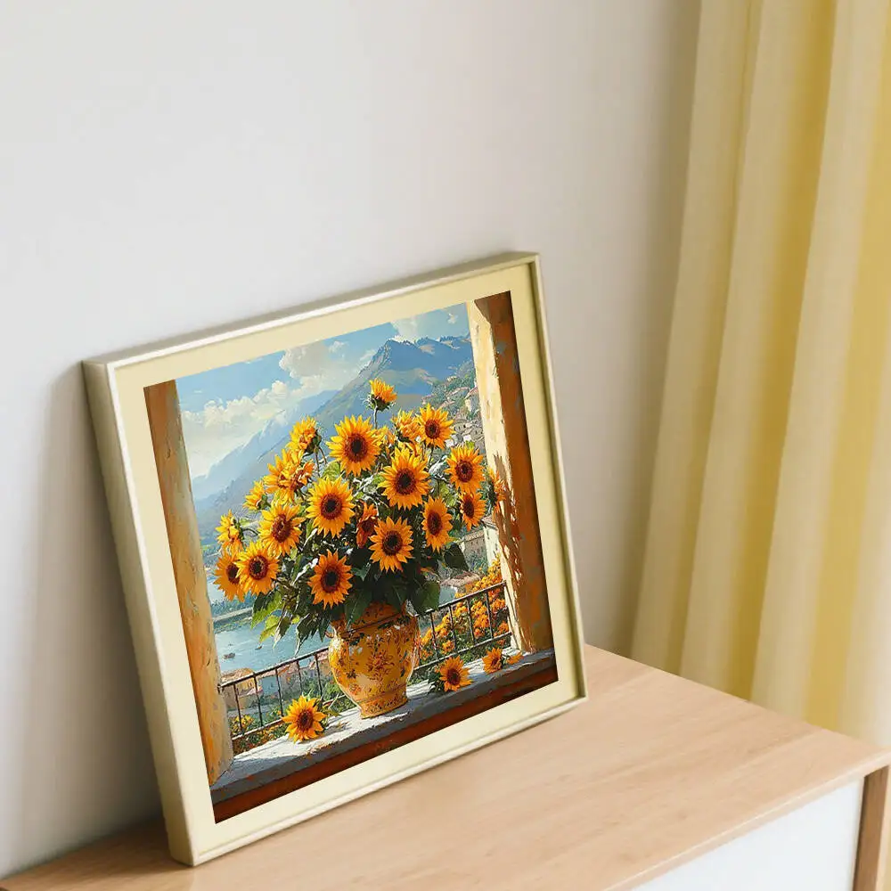 Sunflower Embroidery Cross Stitch Kit - Handmade Needlework Set with Printed Canvas