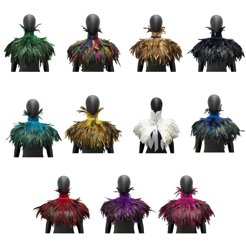 

Y166 Halloween Feather Shawl Cosplay Party Women Universal Feathers Cape Role Playing Costume Cloak Gothic Lady Accessories