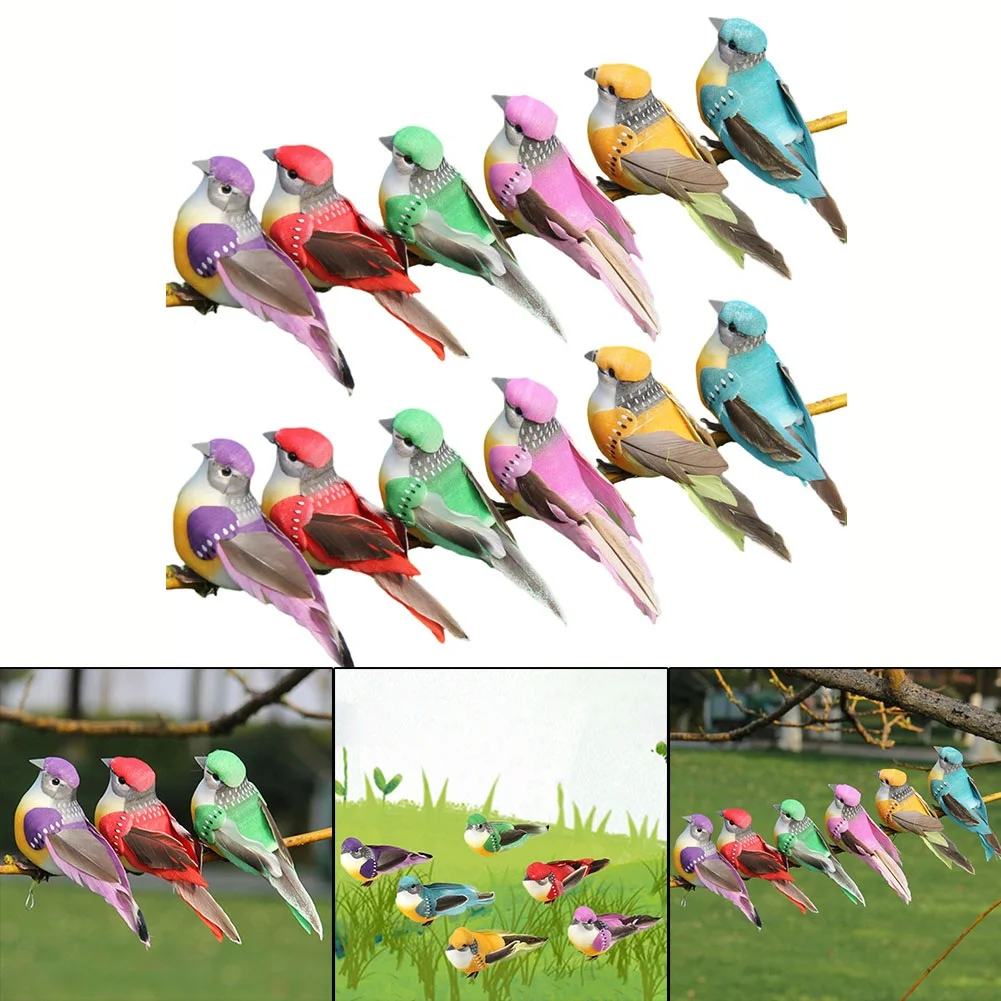 

12pcs Artificial Birds Fake Foam Animal Simulation Feather Birds Models DIY Wedding Home Garden Ornament Decoration Tree