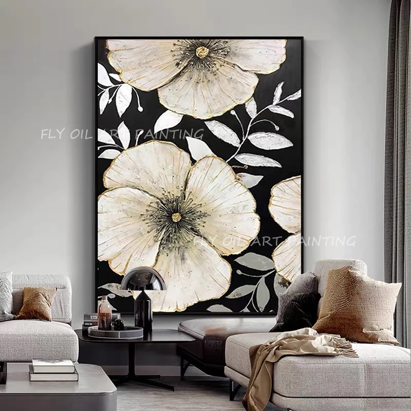 

Black and white flower Landscape Artwork Picture Large Size Abstract 100% Hand Painted thick canvas large size Oil Painting