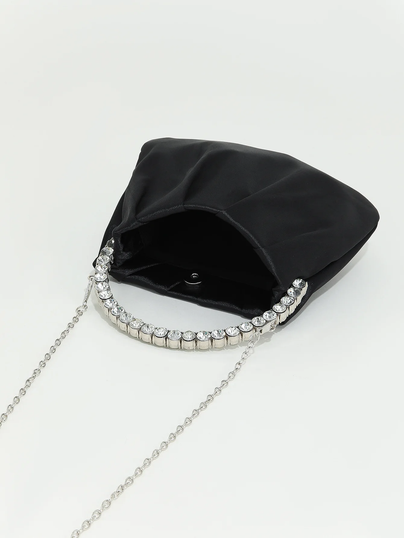 Luxus Designer Diamant Griff Stein Clutch Geldbörse Kette Satin plissiert Frauen Party Handtasche lässig Umhängetasche Mini Shell Tote – Detail 8
