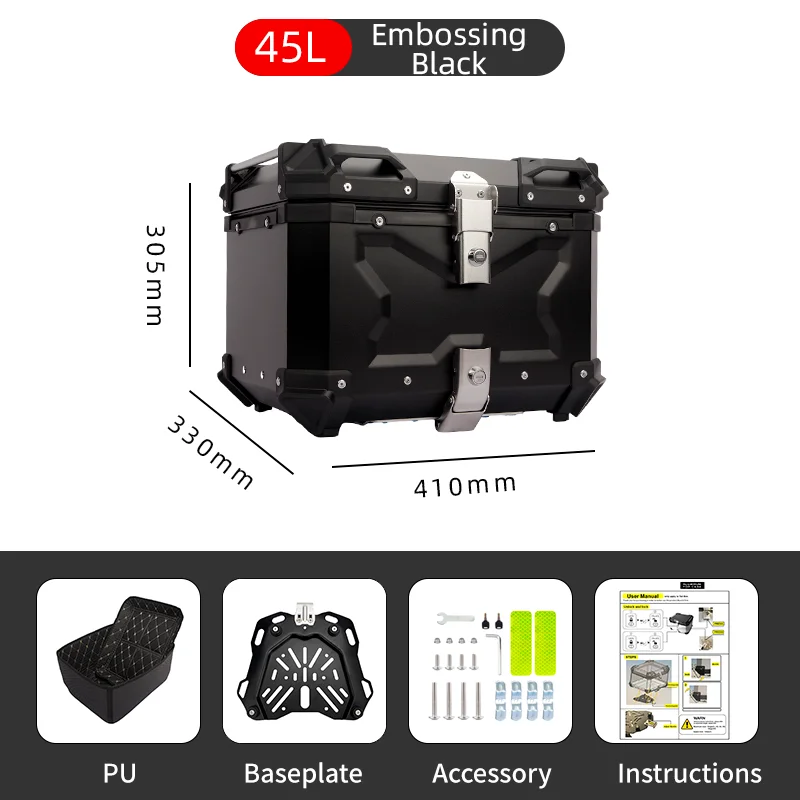 45L Motorcycle Helmet Box Top Tail Rear Luggage Storage Tool Cases Lock ...