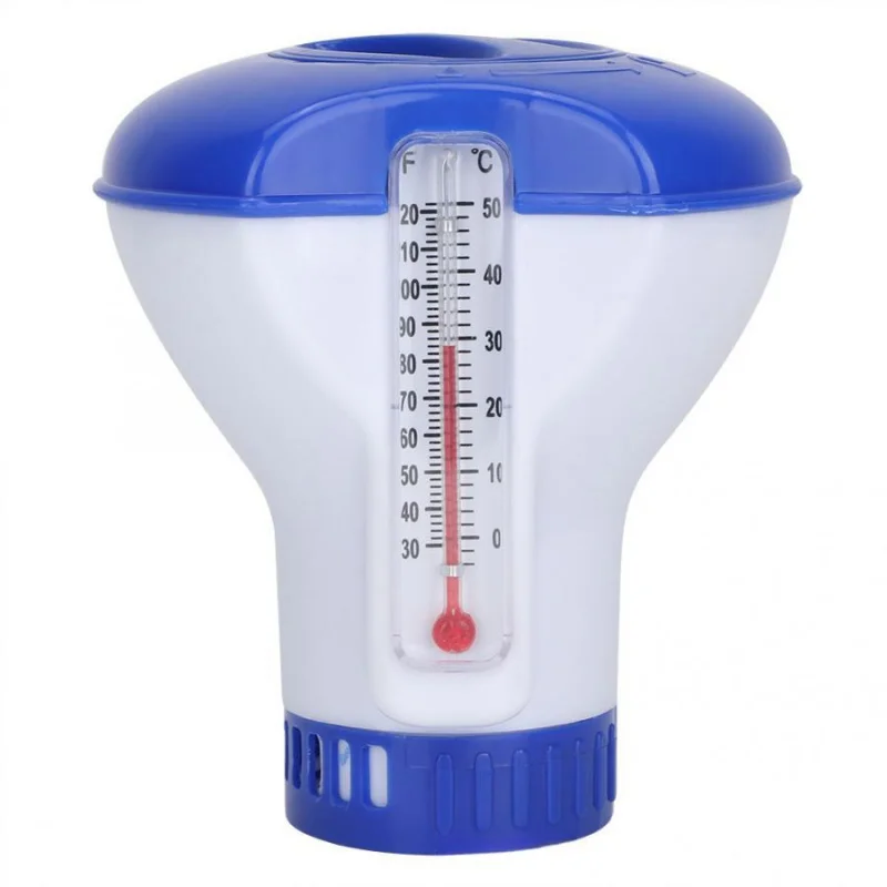 Swimming Pool Medicine Dispenser Floating Water Medicine Box Cup with Built-in Thermometer Float