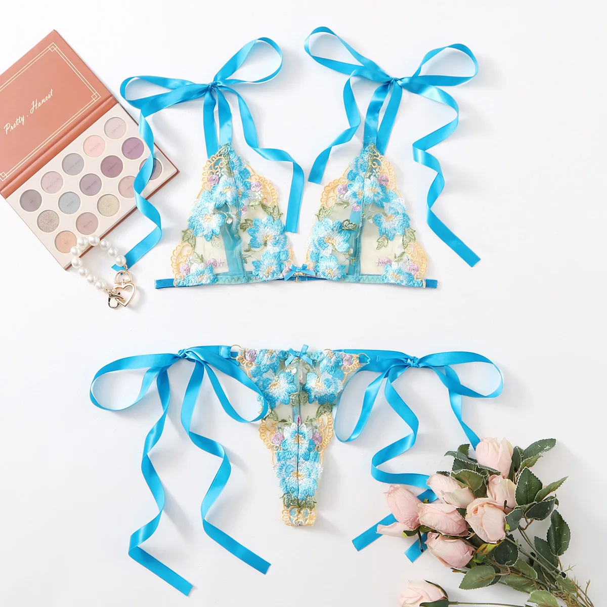 Women Sexy Bandage Lingerie Transparent Embroidery Push Up Bra Panties women lingerie