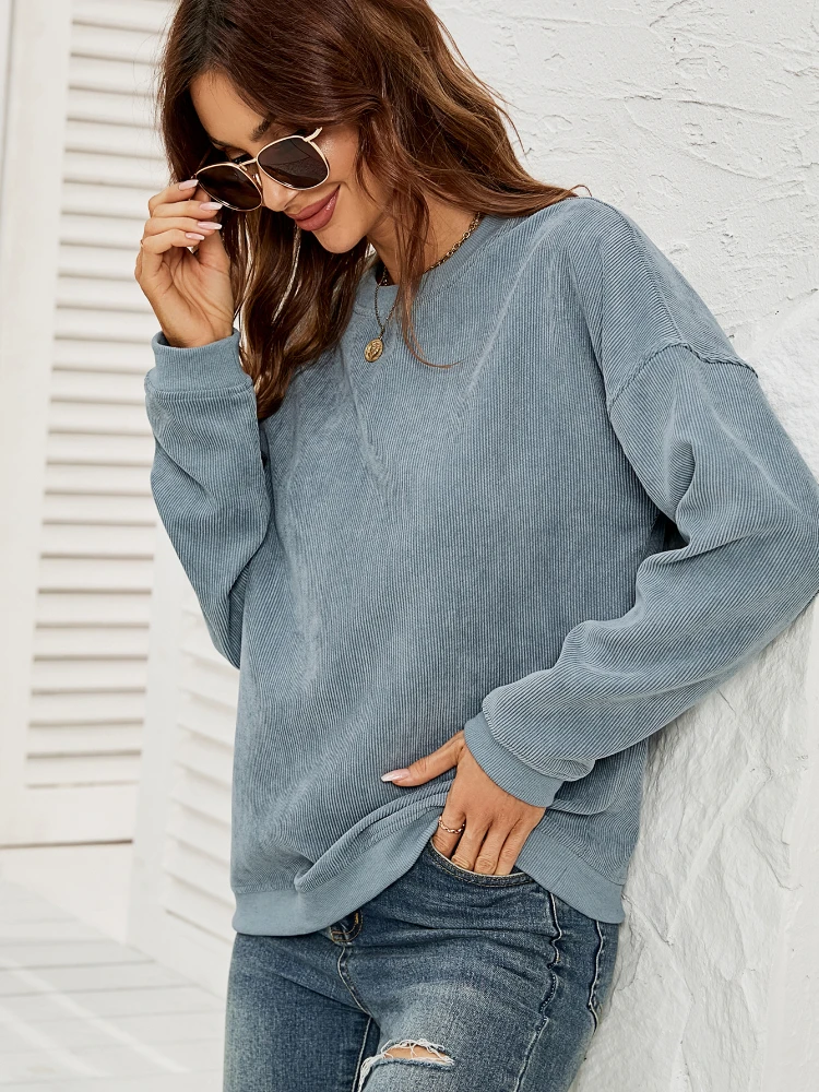 

Corduroy Long Sleeve T Shirt Women Spring Autumn Clothes Pullover Fashion Casual Fashion Solid Top Female Basic Style Tees