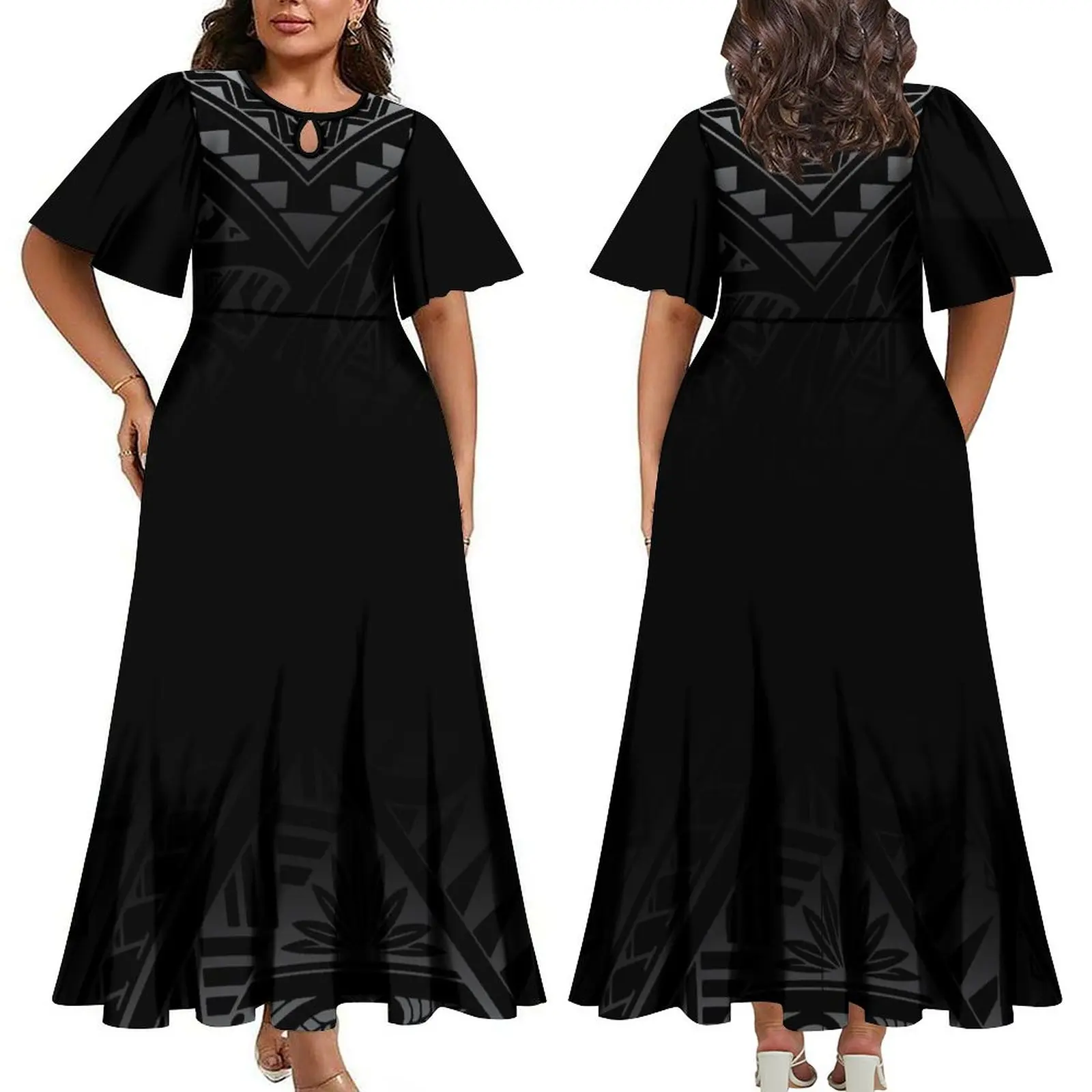 

Support Your Design For A Breathable O-Collar Maxi Dress 6xl Cut-Out Flared Sleeve Party Dress Polynesian Design Free Shipping