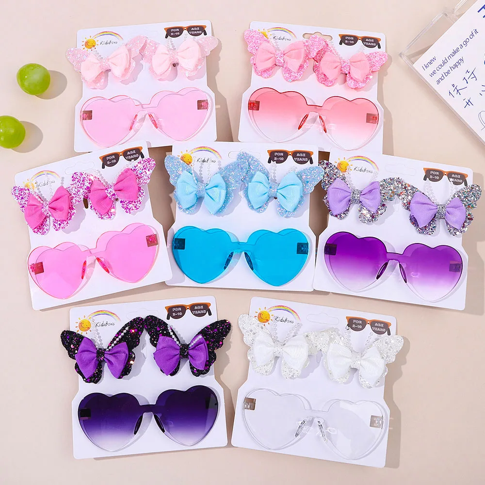 Babyhug Free Size Clips & Sunglasses Combo Set With Butterfly Applique - Pink