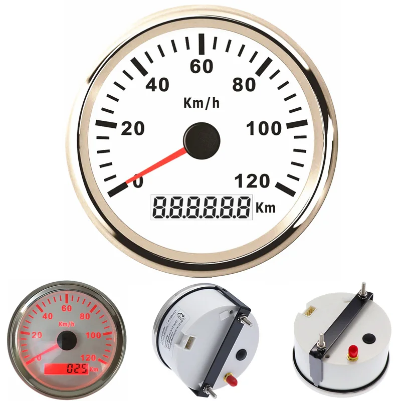 

Free Shipping 85mm White Gps Speedometers Devices 0-120Km/H Lcd Speed Mileometers with Red Backlight Antenna for Auto Truck Boat