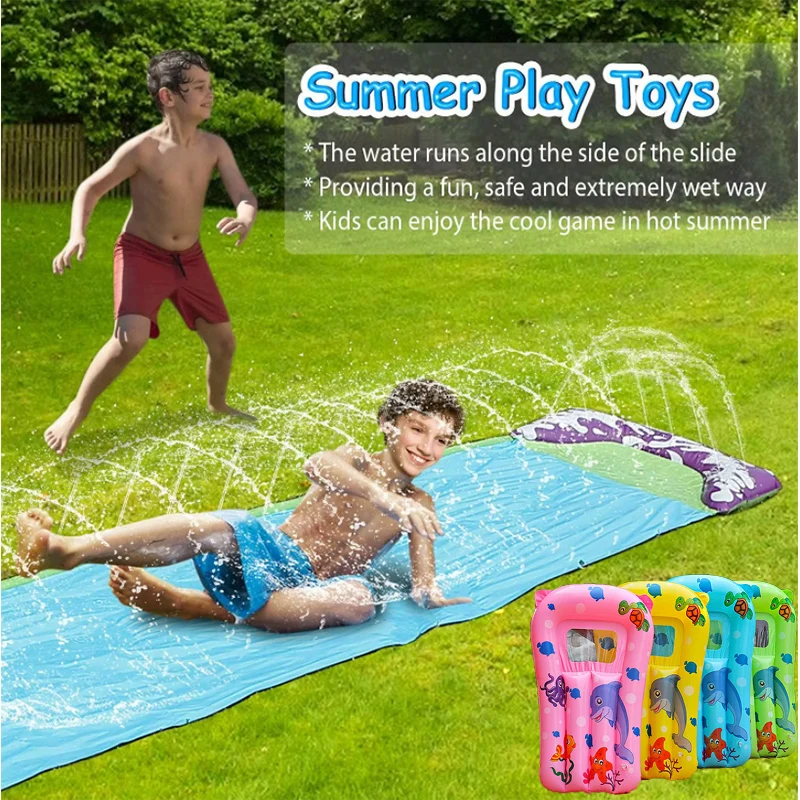 Inflatable Lawn Water Spray Slide Summer Swimming Pool Waterskiing Splash Toys Slip Outdoor Backyard Water Toys Kids Summer
