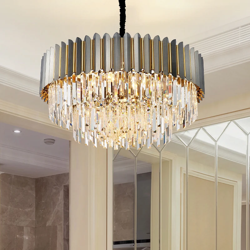 

Deluxe Hotel Bedroom Stainless Steel Crystal Chandelier With Postmodern Design Living Room Dining Room Pendant Light